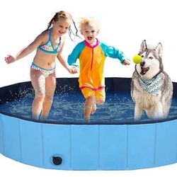 Foldable Pool for Dog and Kids 57" Washing Portable Plastic Tub for Large Dog, 