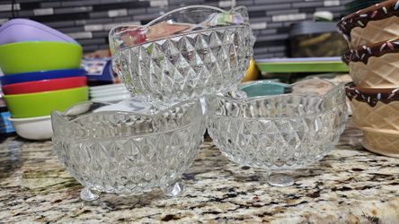 Indiana Glass Crystal Diamond Point Candy Dish, Bowl Footed (3)Vintage BEAUTIFUL