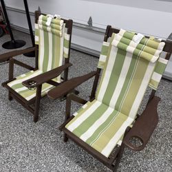 Pair Of Pottery Barn Folding Beach Chairs Wood/Fabric