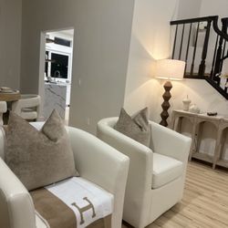 Set Of 2 Leather Barrel Swivel accent chairs 