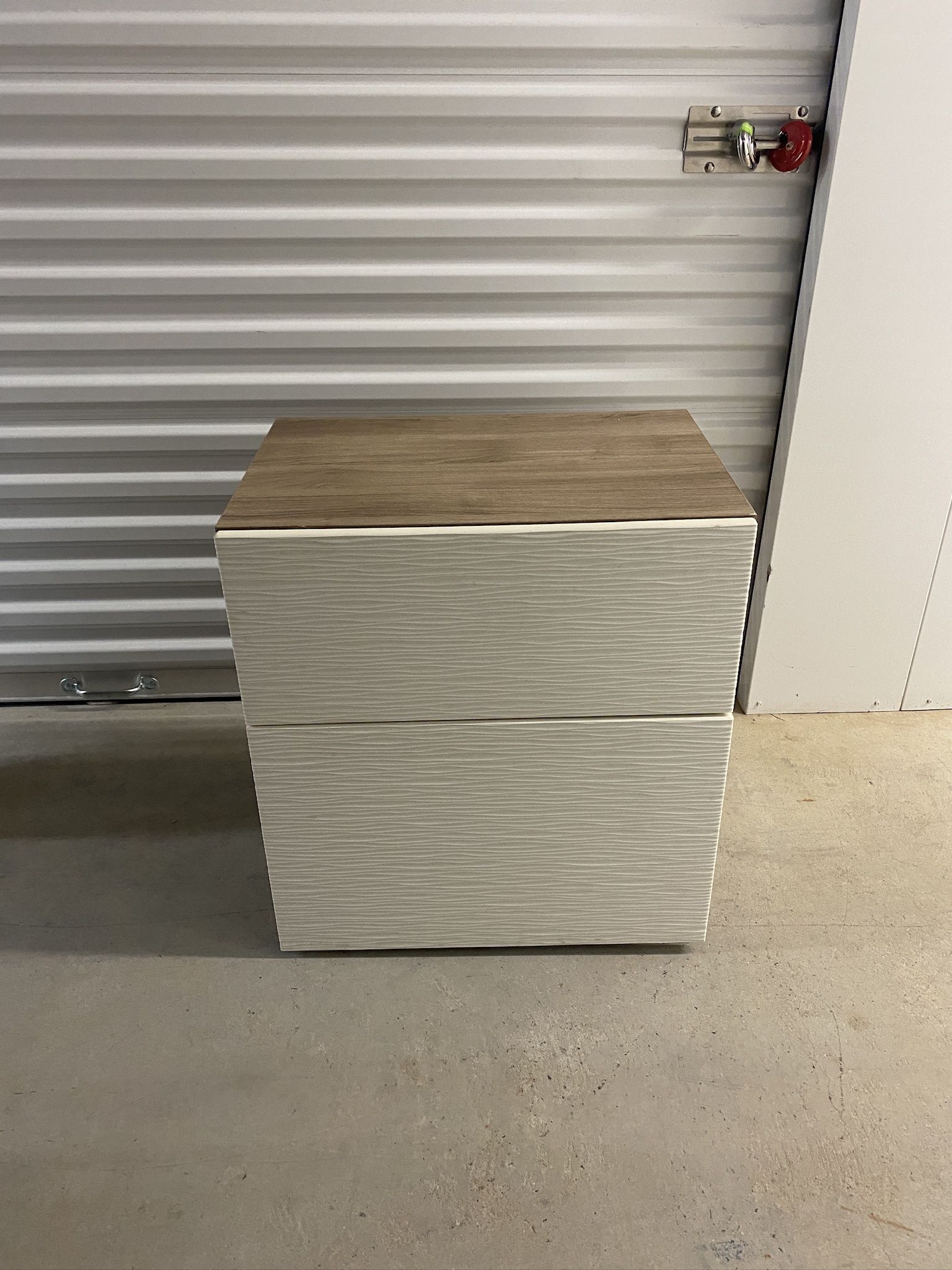 BESTÃ… Storage 2 Drawers white stained oak effect/Laxviken white