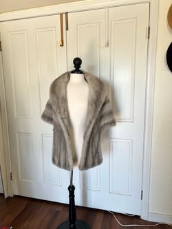 Gray Mink Fur Stole Wrap Shawl