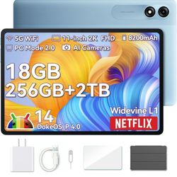11 inch Android Tablet with 18GB+256GB Storage(Expand to 2TB), Tab 9 WiFI Android 14 Tablets with 2.4K FHD Display, Widevine L1, 8200mAh, 5G WiFi,