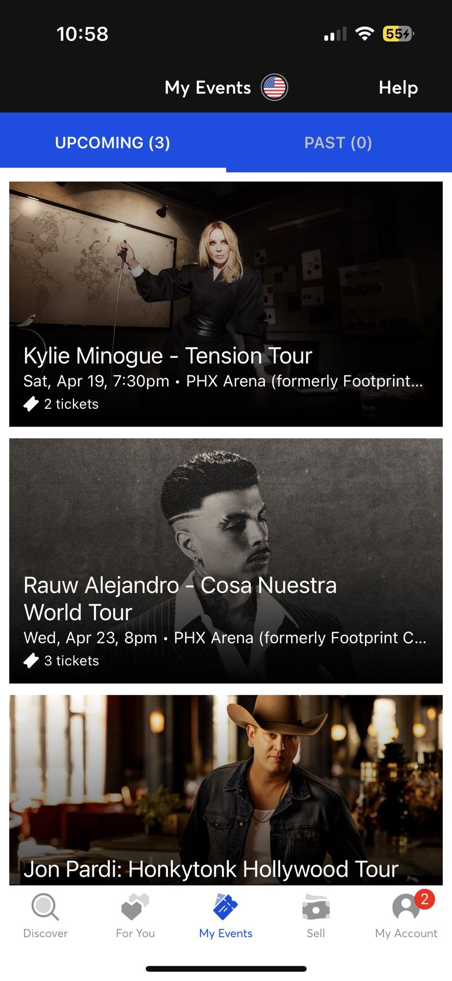 2 tickets to Kylie Minogue Tonight