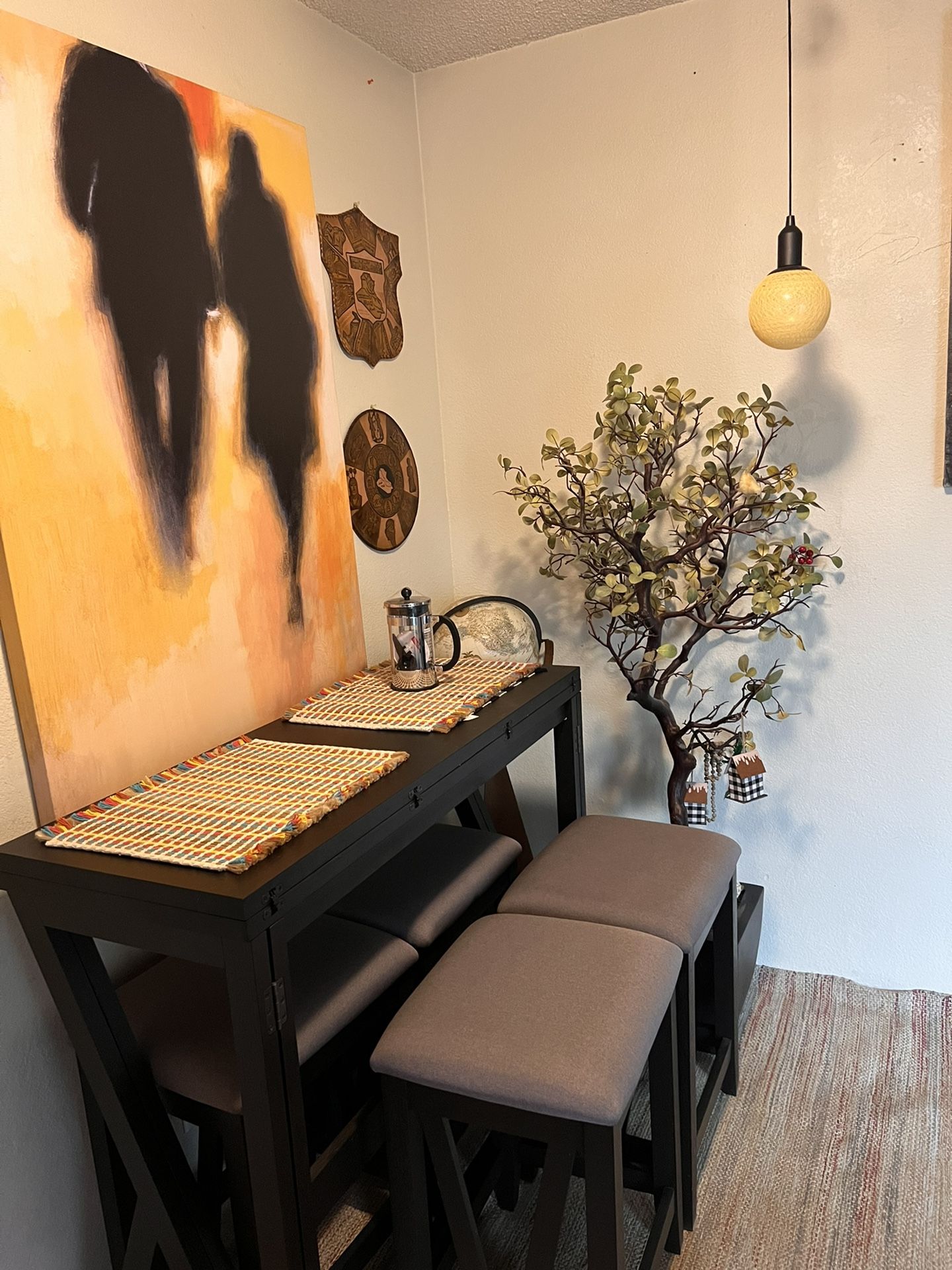 Dining Set( Folding Table Plus Four Stools ) Modern Design and perfect for small place.