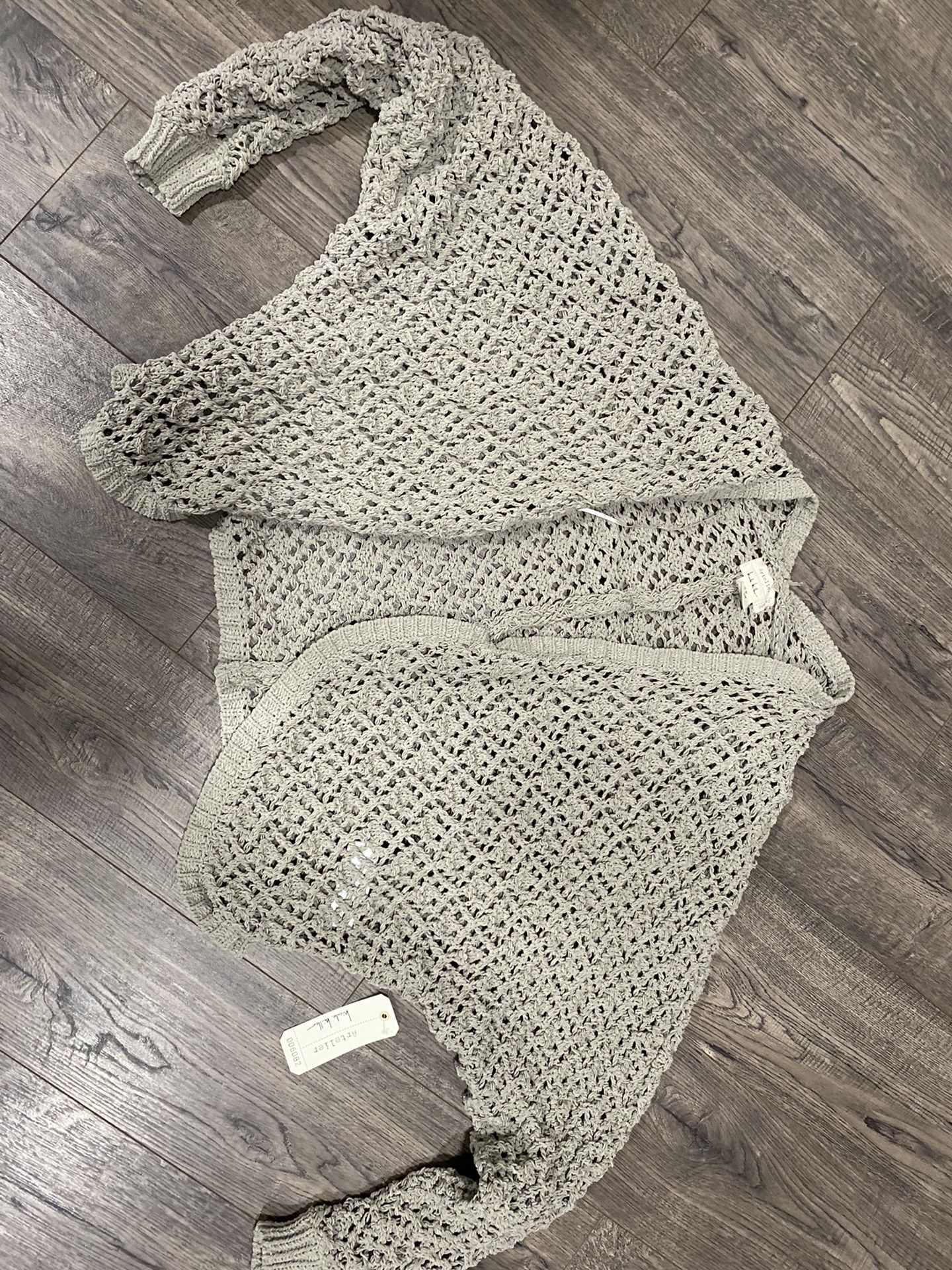 Nicole Miller Artelier Green  Crochet Open Cardigan Sweater Size M