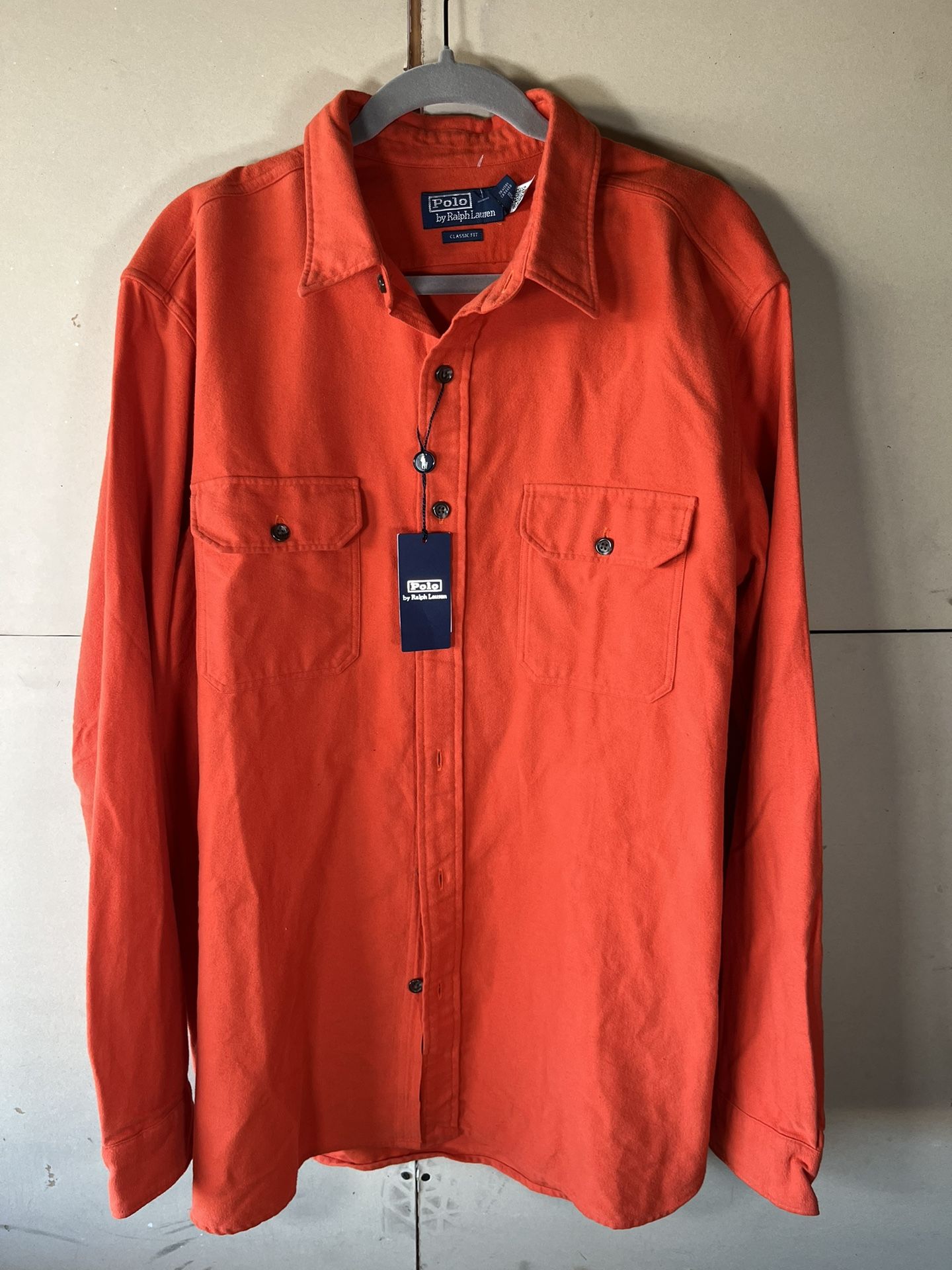 New Polo Ralph Lauren Shirt Mens XLarge Orange Chamois Long Sleeve Button Up
