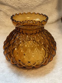Amber Vintage Glass shade, Diamond Quilted, 7”bottom