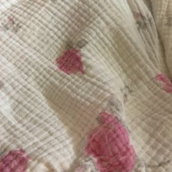 Pink Cotton Muslin Roses Baby Throw