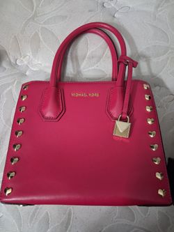 Michael Kors Pink Leather Satchel with Gold Heart Studs