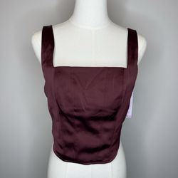 wild fable Satin Square-Neck Crop Top in Burgundy