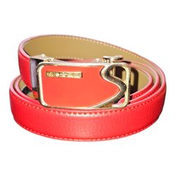 Elegant Red Leather Belt with Gold Buckle