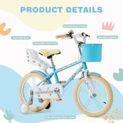 #R3 | 16” Bicycle – Blue Training Wheels + Front Basket Rear Seat + Dual Brake System Adjustable Seat  Price: $50