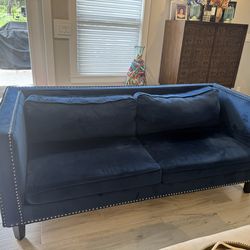 Velvet Royal Blue Studded Couch & Chairs