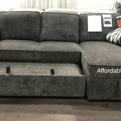 Dark Grey Pullout Sectional W/ Reversible Storage Chaise Brand New In Box 