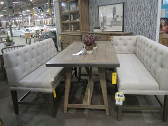 Elements Maya Counter-Height Trestle Dining Table with Tufted Banquette Bench Seating