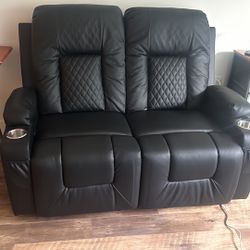 Loveseat Recliner Sofa, 2 Seater Reclining Loveseat sofa, PU Leather Recliner Loveseat Couch, Modern Recliner Chair for Living Room, with Cup Holder a