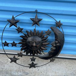 20” Indoor Outdoor Metal Celestial Sun and Moon Wall Hanging Sun Art Sculpture Decor! 