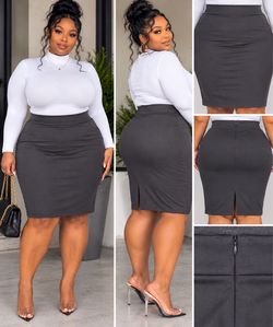 Dark Gray High-Waist Pencil Skirt