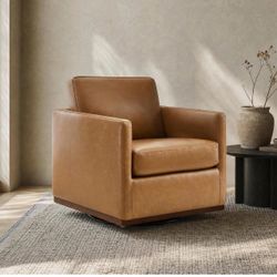 CHITA Vegan Leather Swivel Accent Chair - Saddle Brown