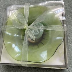 6” Luminescence Flower Shape Glass Candle Dish Includes Tea Light Candle. New Unopened.