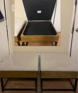 Storage Ottoman Bench with Metal Frame Set of 2