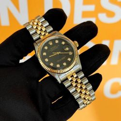 Rolex Datejust 36 36mm black diamond dial yellow gold and stainless steel jubilee bracelet box appraisal