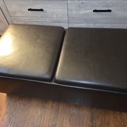 Fabric Print and Leather Texture Ottoman 