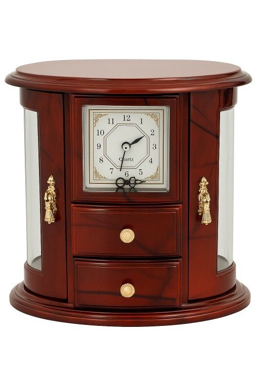 Vintage-Style Jewelry Music Box with Mirror and Clock (Non-Functional Clock)