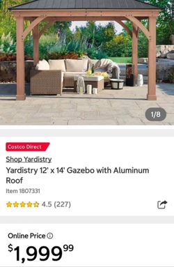12 x 14 Yardistry Gazebo
12.1 ft x 14.1,! INCLUDES DELIVERY.!  IF YOU'RE 20 MILES AWAY.