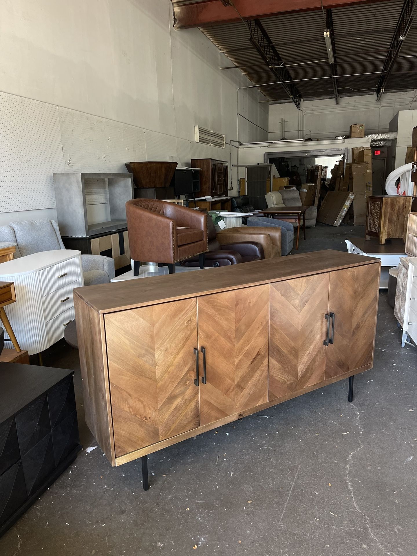 Ashley Prattville Contemporary Accent Cabinet with 4 Chevron Pattern Doors, Brown