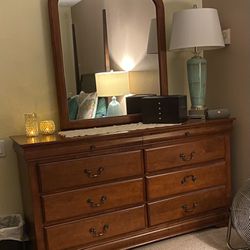 Cherry Wood Dresser With Mirror