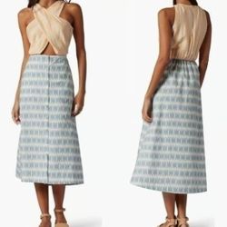 Joie Flippa Geo Print Cotton Midi Dress, Blue/Yellow, Size 10, NWT
