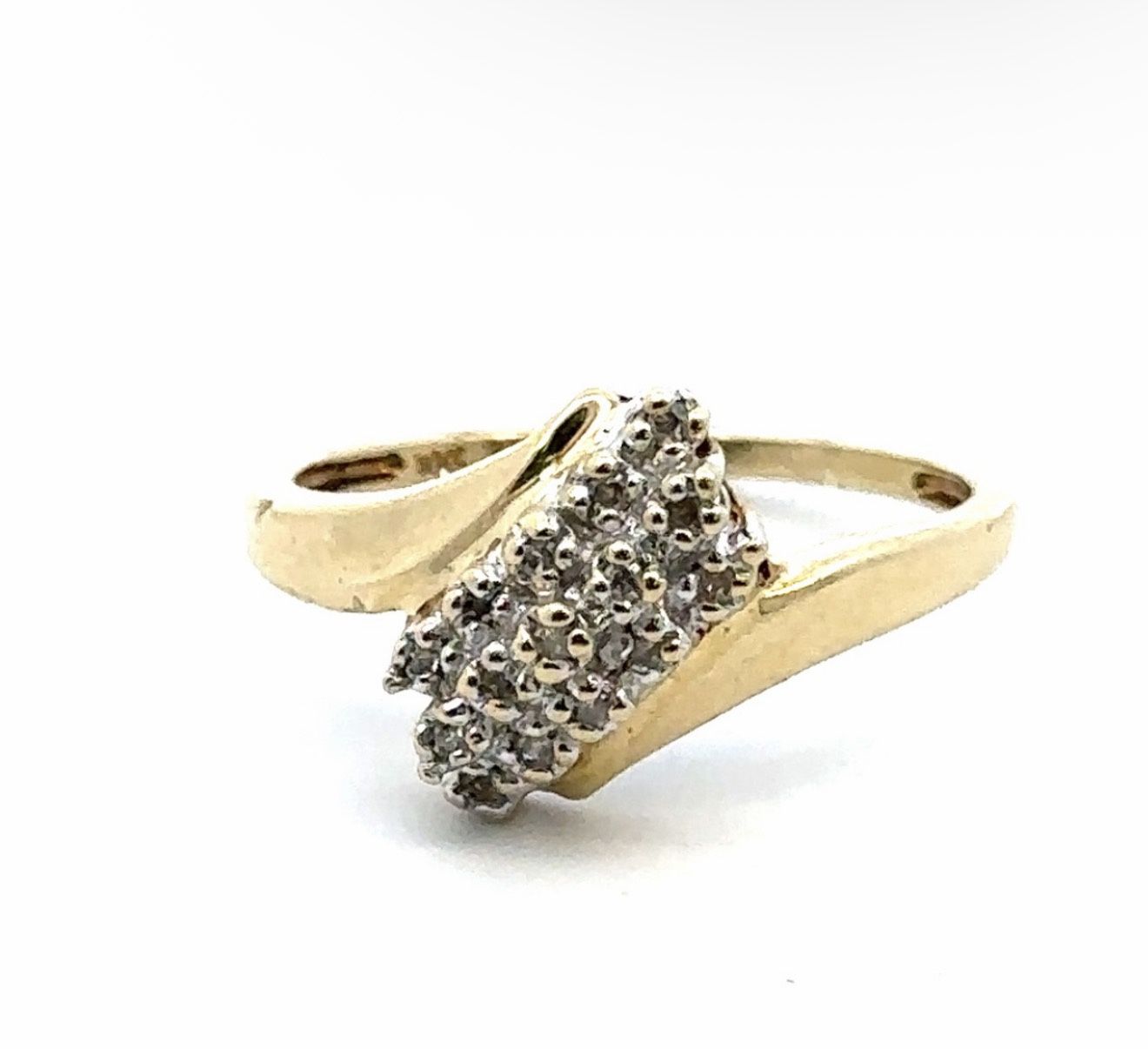 Woman’s Ladies 10k Two Toned White Yellow Gold Diamond Cluster Bypass Ring Size 7 GP3108771