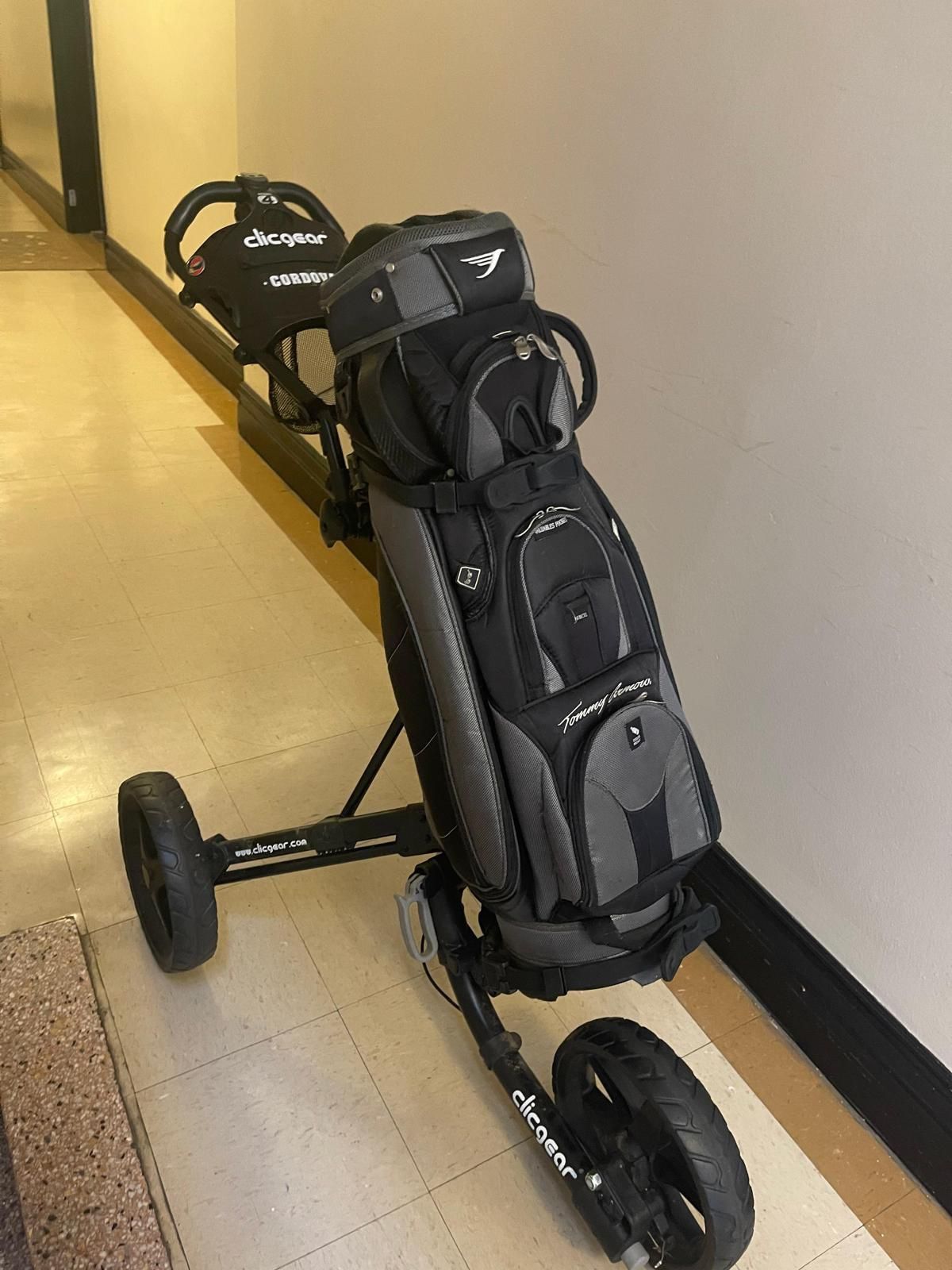 Cligear Model 4.0 Golf Cart, 3-Wheel Folding Golf Cart, Black Silicone bag strap system, adjustable upper seat, lower seat Quickly folds to a compact