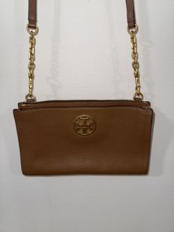Tory Burch Brown Leather Crossbody Bag with Flap Closure