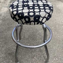 Chrome Swivel Bar Stool, New Upholstery Fabric 23” High 