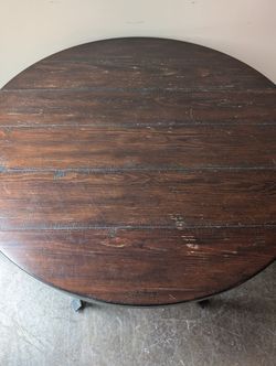 Contemporary Round Pub Table with Dark Wood Top and Metal Base