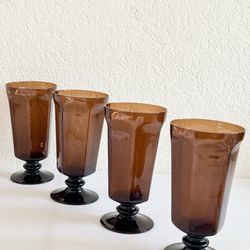 Vtg Set of 4 Lenox Antique Brown Footed Iced Tea Glasses, Midcentury Blown 7”