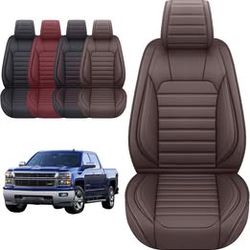 YIERTAI Front Seat Covers for 2007–2026 Chevy Silverado / GMC Sierra – Brown