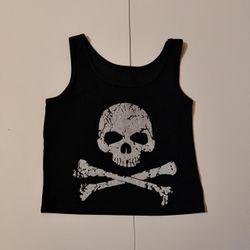 Black s-m tank top with white skull and crossbones