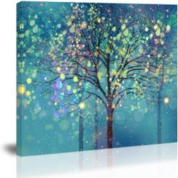 Teal Tree Wall Art Turquoise Wall Decor Tree of Life Modern Abstract Canvas Painting Prints Pictures Art Home Decor for Kitchen Living Room Dining Roo