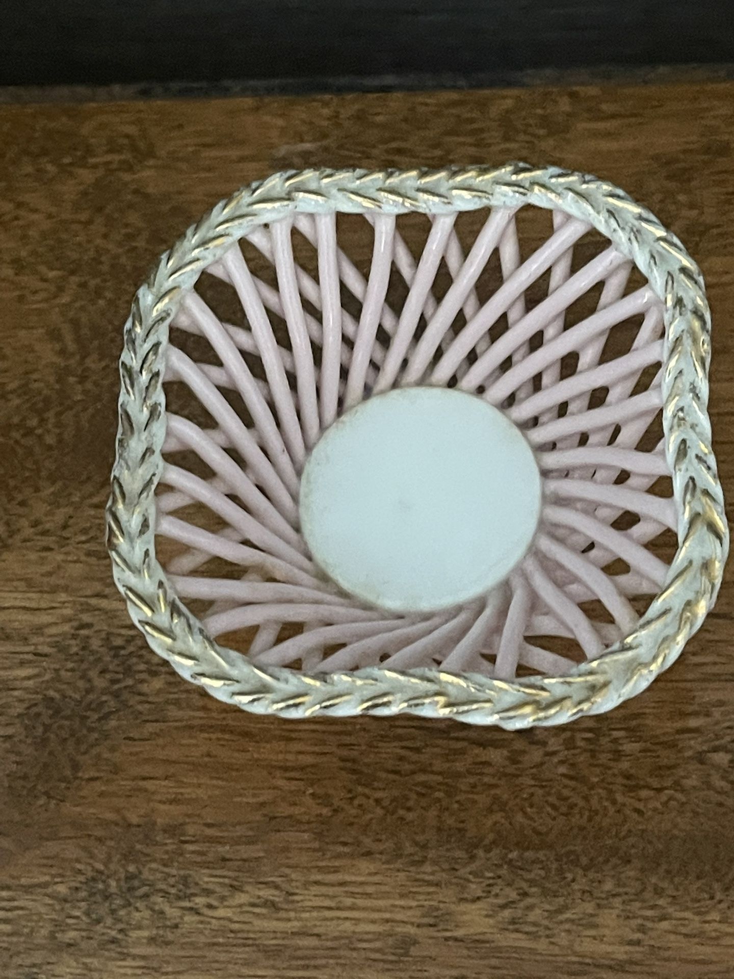 Delicate Vintage Porcelain Kasuga Ware Woven Trinket Dish