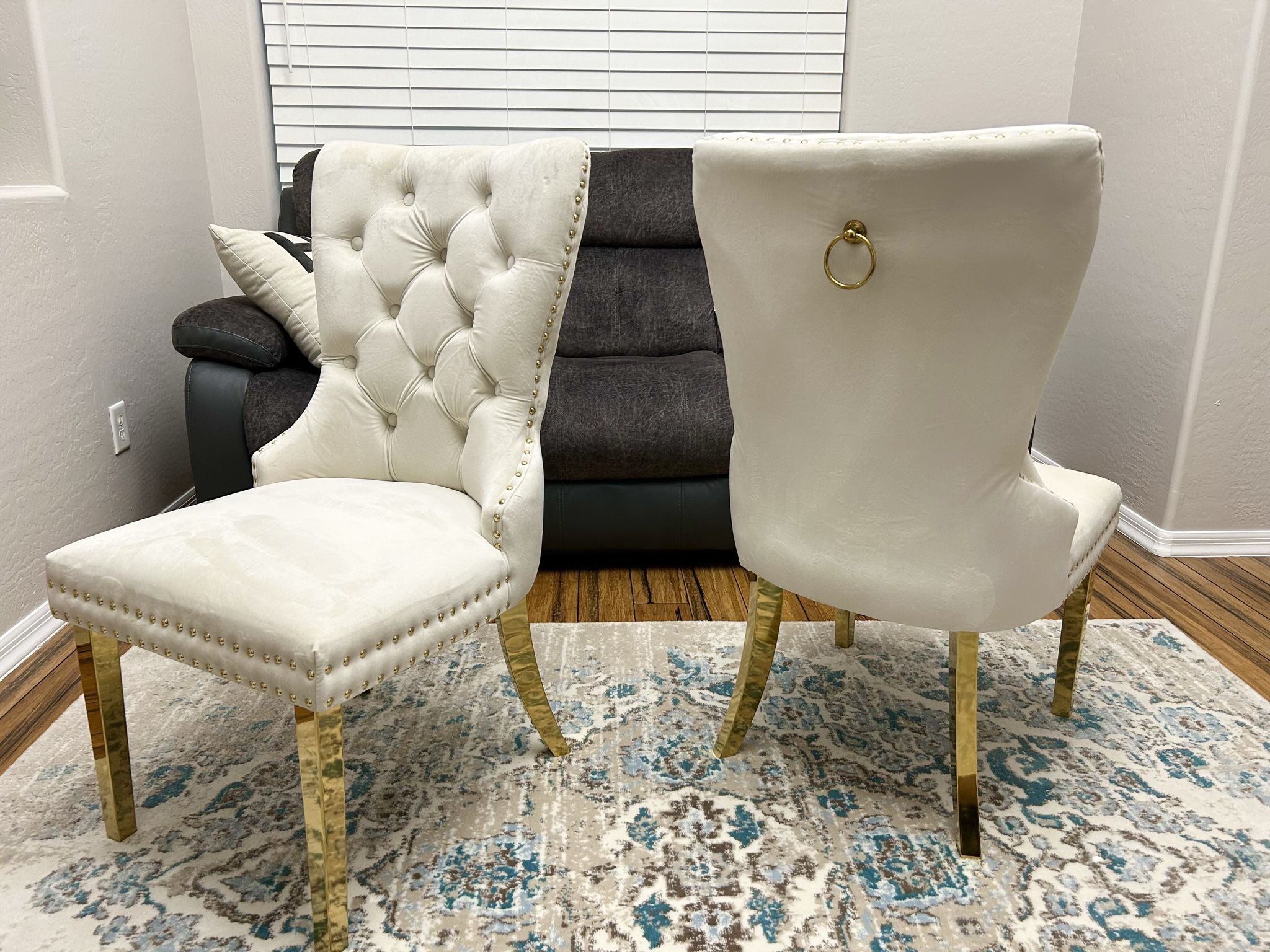 Meridian Furniture Cream Velvet Dining Chairs - Set Of 2 - Brand New