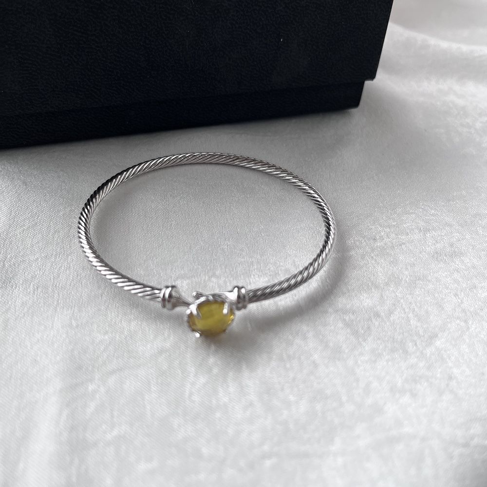 Yellow Diamond Double Clasp Silver Bracelet 