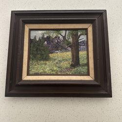 Vintage Original NEWTON Signed Oil on Canvas Painting  Landscape Cabin 16x14