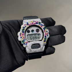 Custom Iced G-Shock DW-6900 | 12.5 Ct Moissanite & Multi-Color Gems | Hand-Set