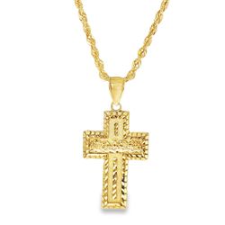 10k Yellow Gold Charm Necklace with Religious Cross Pendant
