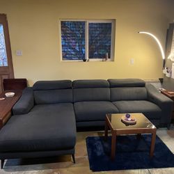 Modern Dark Grey Kasala Sectional with Chaise + Power Recliner