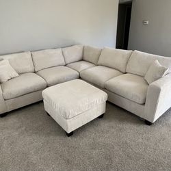 Corduroy Sectional Sofa With Ottoman